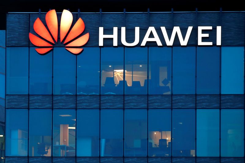 FILE PHOTO: Huawei logo at Huawei Technologies France in Boulogne-Billancourt