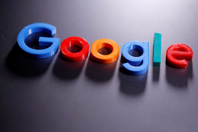FILE PHOTO: A 3D-printed Google logo is seen in this