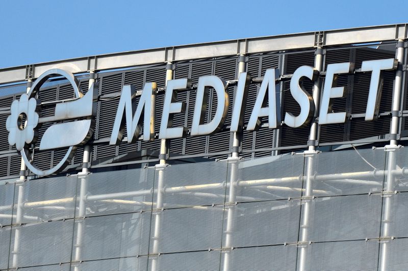 The Mediaset headquarters is seen ahead of the commercial broadcaster’s
