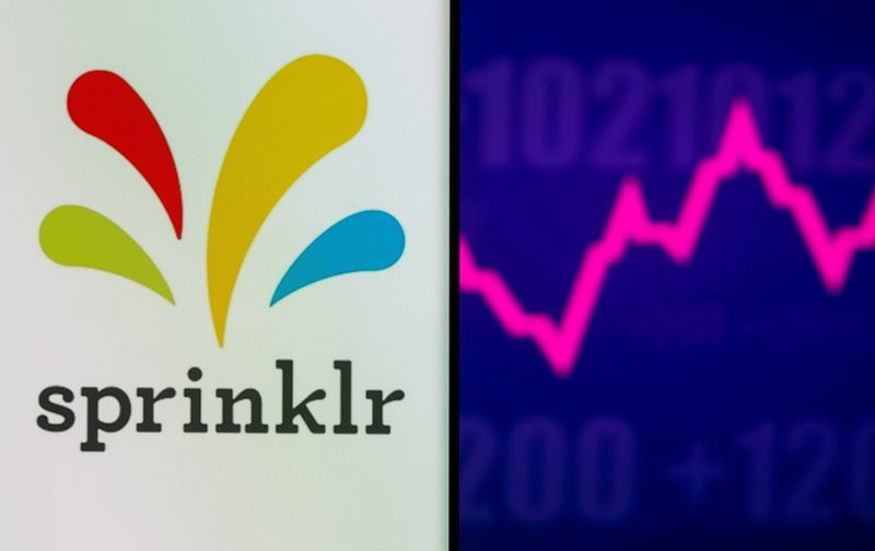 The Sprinklr logo is seen on a smartphone next to