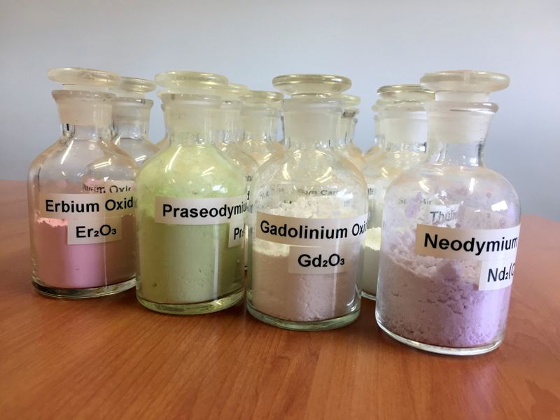 FILE PHOTO: Jars containing rare earth minerals produced by Australia’s