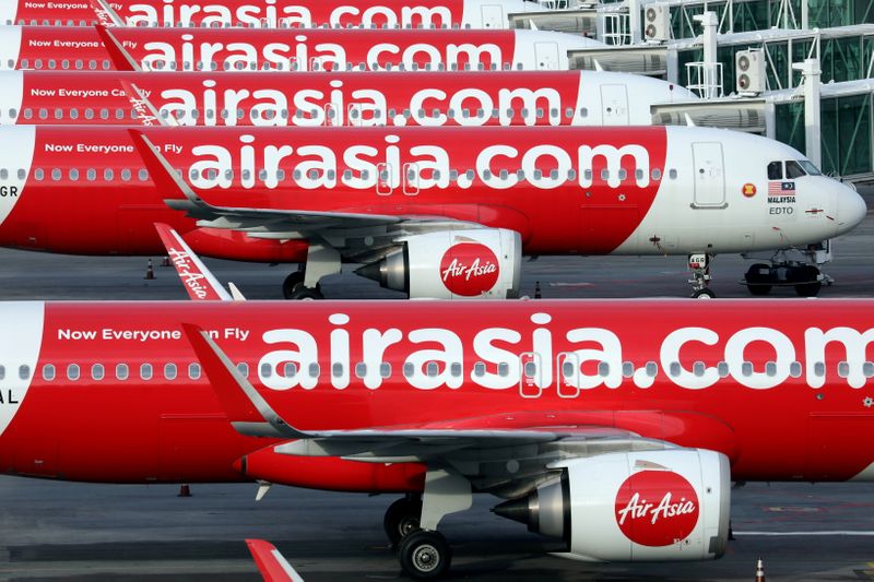 FILE PHOTO: Airasia planes are seen parked at Kuala Lumpur
