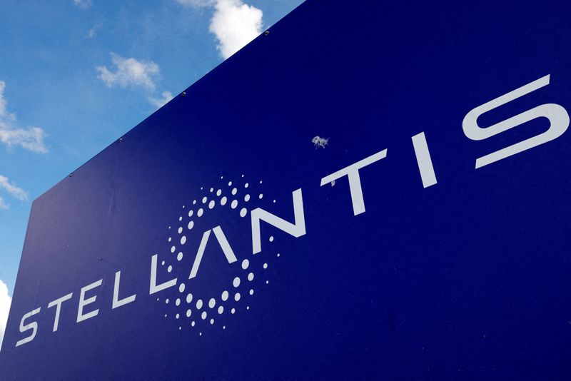 FILE PHOTO: The logo of Stellantis is seen in this