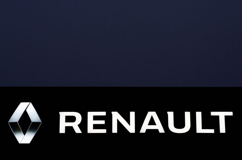 The logo of Renault carmaker is pictured at a dealership