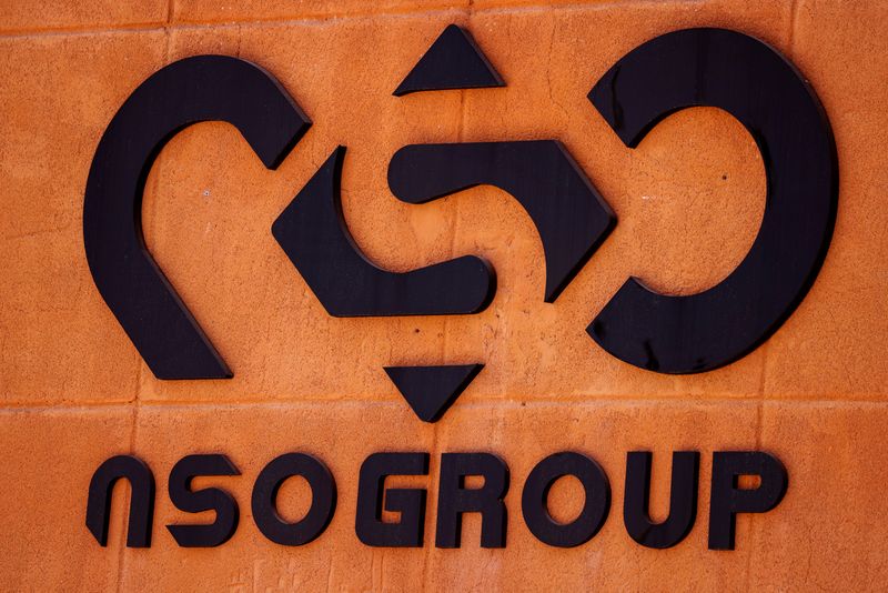 The logo of Israeli cyber firm NSO Group is seen