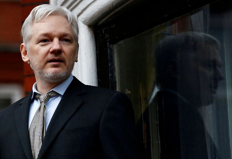 FILE PHOTO: WikiLeaks founder Julian Assange makes a speech from