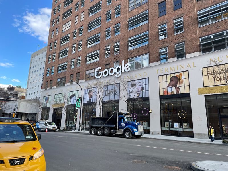 The facade of a Google office is seen in New