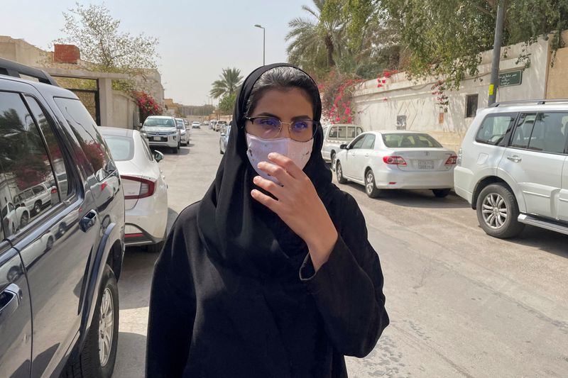 FILE PHOTO: Saudi activist Loujain Al-Hathloul makes her way to