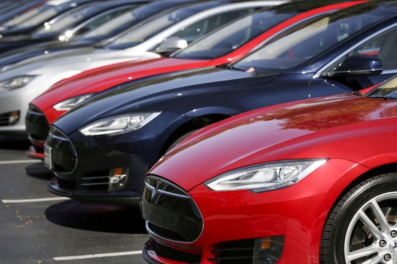 FILE PHOTO: Row of Tesla Model S sedans are seen