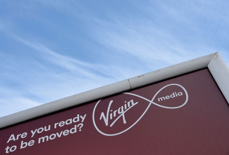 FILE PHOTO: A billboard advertising Virgin media fibre broadband is