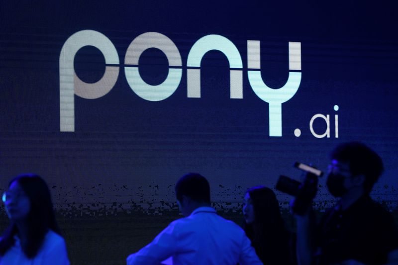 Logo of the autonomous driving technology startup Pony.ai is seen