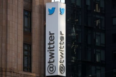 A Twitter logo is seen outside the company headquarters in