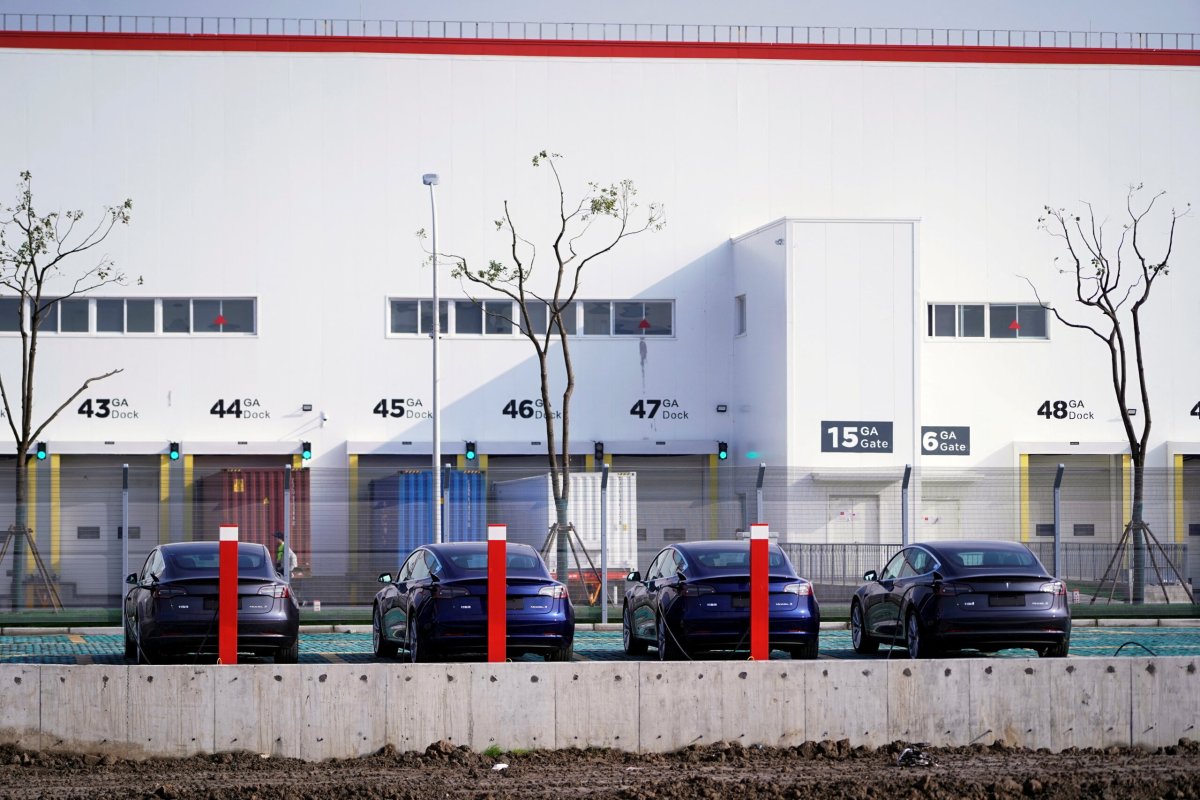 FILE PHOTO: China-made Tesla Model 3 electric vehicles are seen