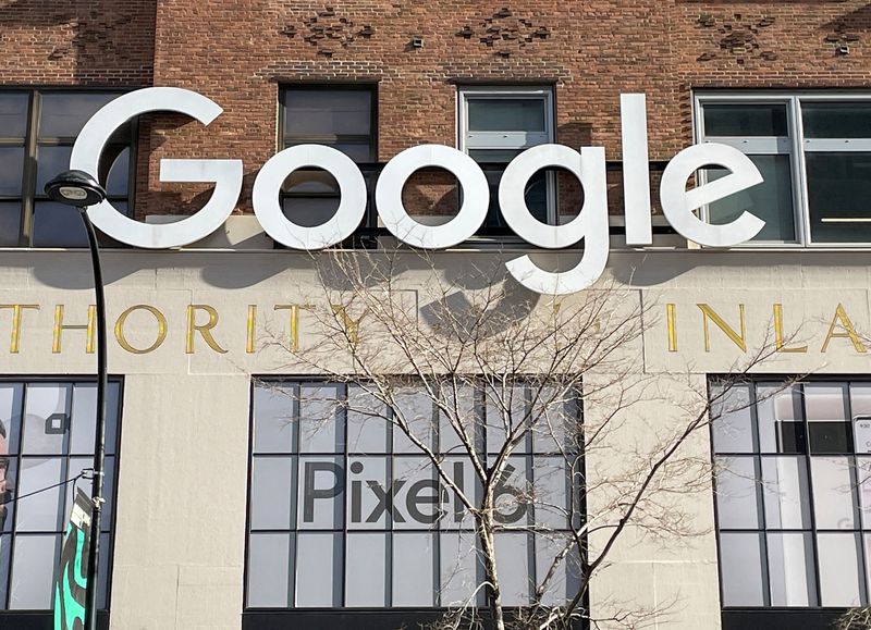FILE PHOTO: The facade of a Google office is seen