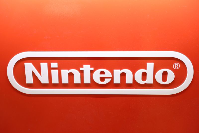 Nintendo logo is seen in a GameStop in Manhattan, New