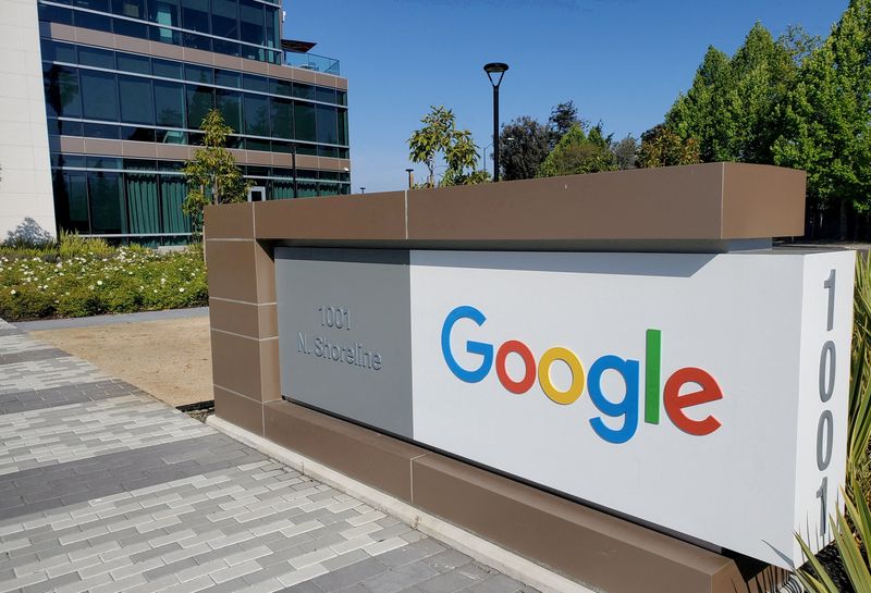 FILE PHOTO: A sign is pictured outside a Google office