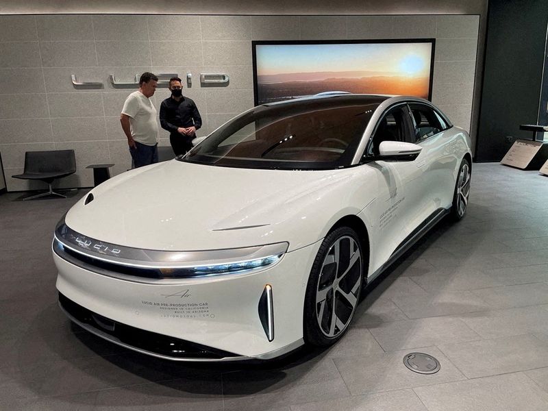 FILE PHOTO: A Lucid Air electric vehicle is displayed at