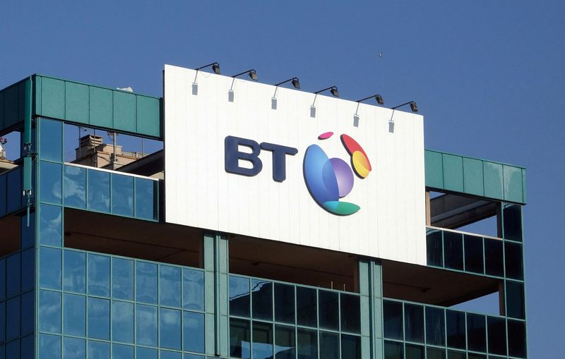 FILE PHOTO: The logo of BT is seen outside the