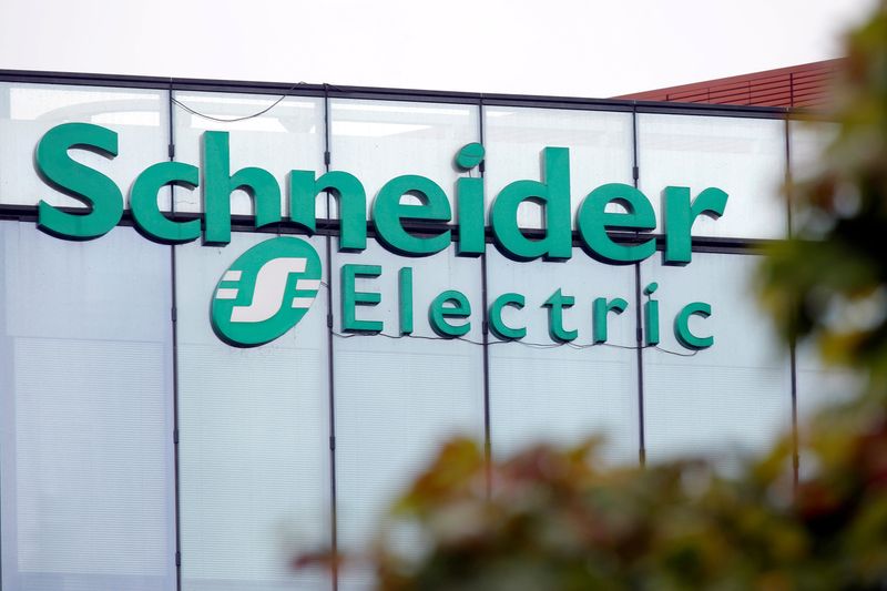 FILE PHOTO: The logo of Schneider Electric is seen at