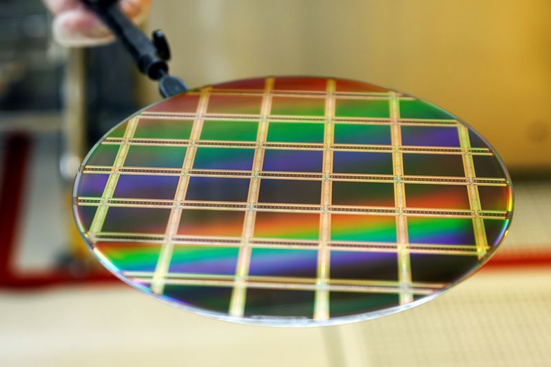 A silicone semiconductor is seen at the offices of Tower