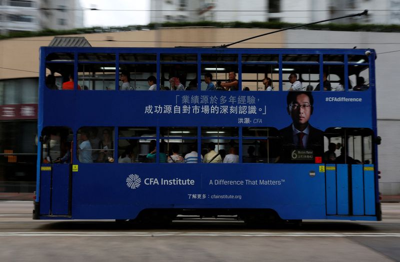 FILE PHOTO: A bus in Hong Kong with an advertisement