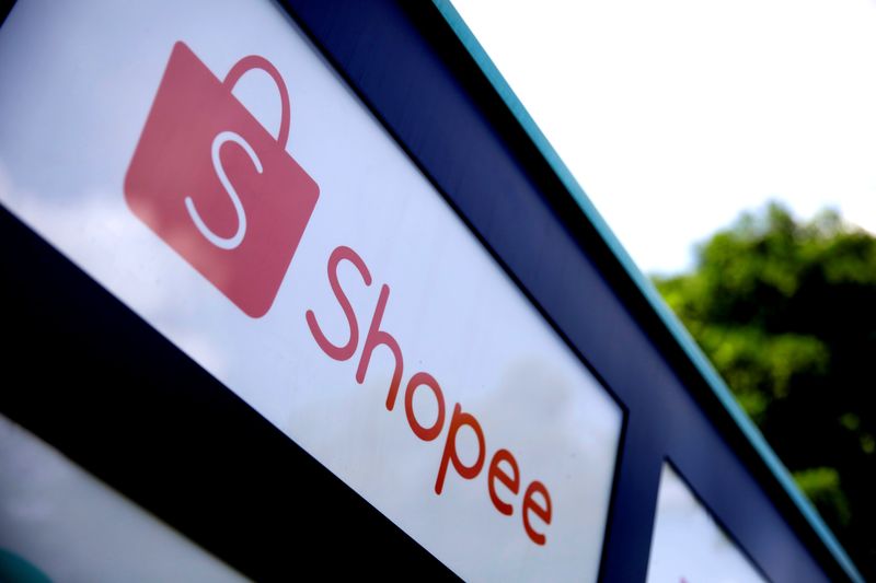 The Shopee logo is seen at an office building in