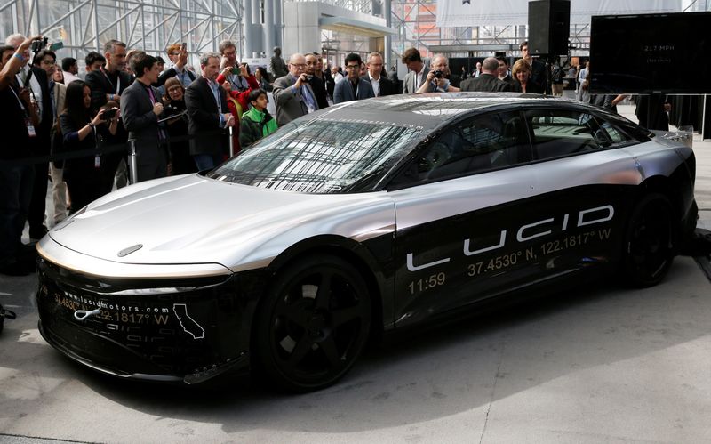 FILE PHOTO: Lucid Air speed test car displayed at the