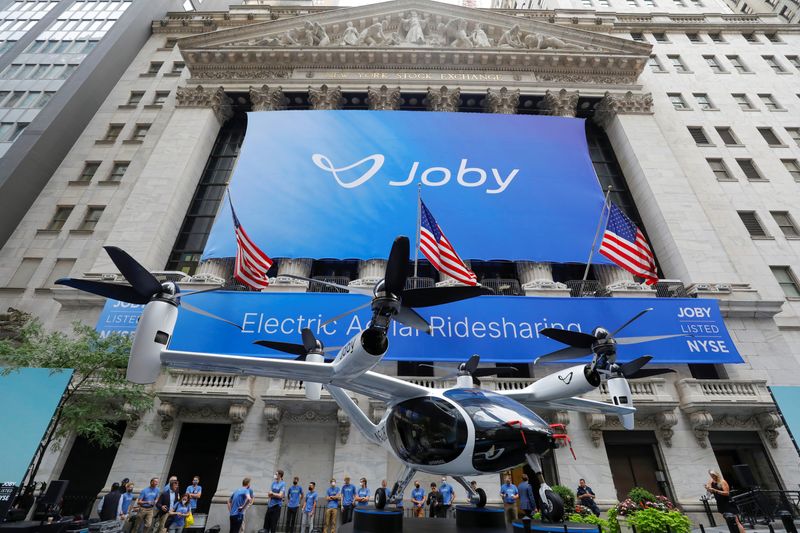 The Joby Aviation Air Taxi is seen outside the New