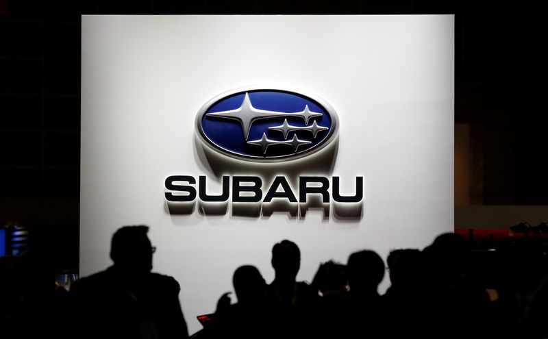 The logo of Subaru Corp. is pictured at the 45th