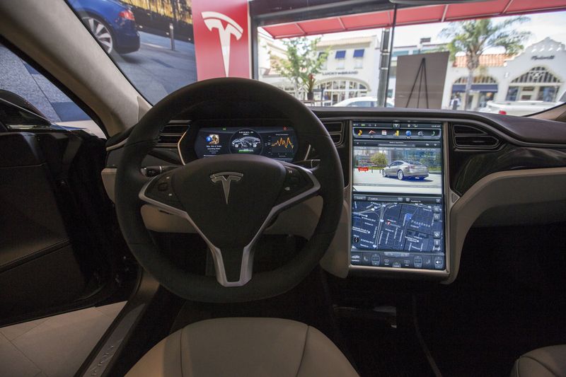 A view of the controls of a Tesla 85D on