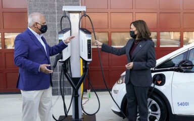 FILE PHOTO: U.S. Vice President Harris announces electric vehicle charging