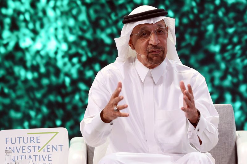 Saudi Arabia’s Minister of Investment Khalid Al Falih gestures during