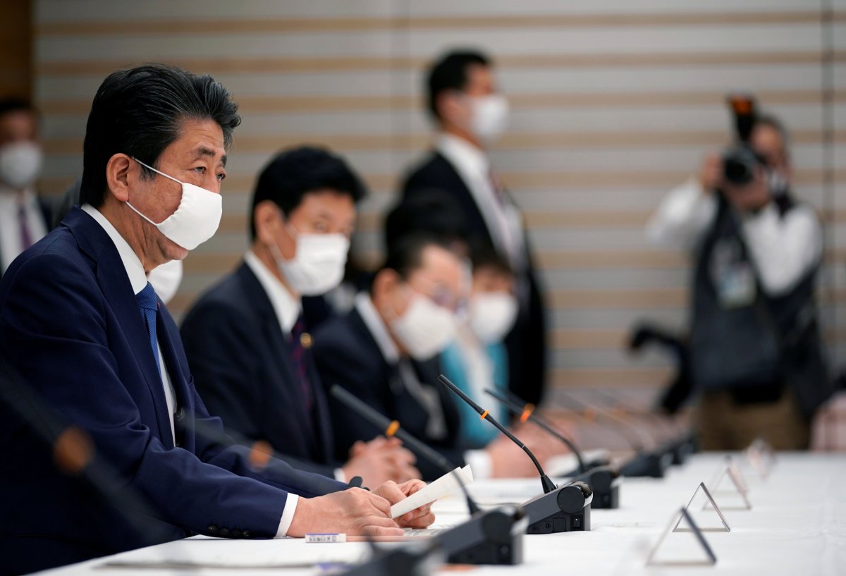 Japan’s Prime Minister Shinzo Abe speaks during a meeting about