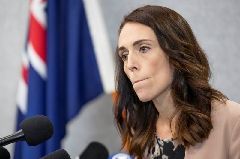 New Zealand Prime Minister Jacinda Ardern pauses during a news