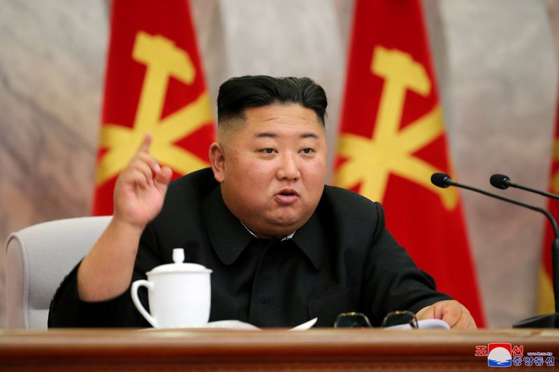 North Korean leader Kim Jong Un speaks during the conference