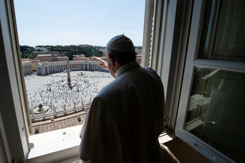 Pope Francis leads Regina Coeli prayer from the Library of