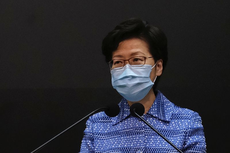 Hong Kong Chief Executive Carrie Lam speaks during a news