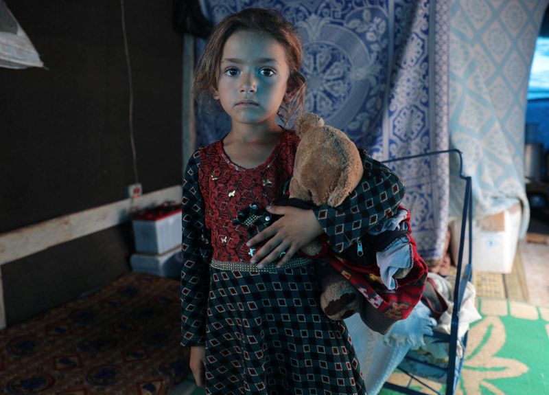 Displaced child, from Southern Idlib countryside, poses for a picture