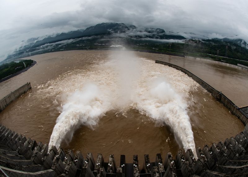 The Three Gorges Dam on the Yangtze River discharges water