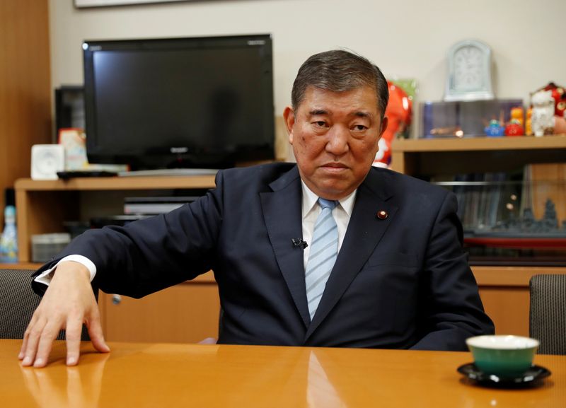Japan’s ruling Liberal Democratic Party lawmaker Shigeru Ishiba speaks during