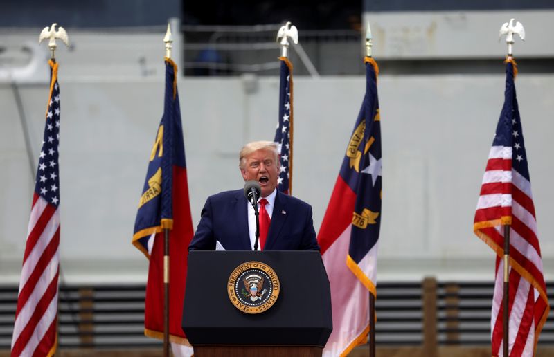U.S. President Trump delivers speech at the USS Battleship North