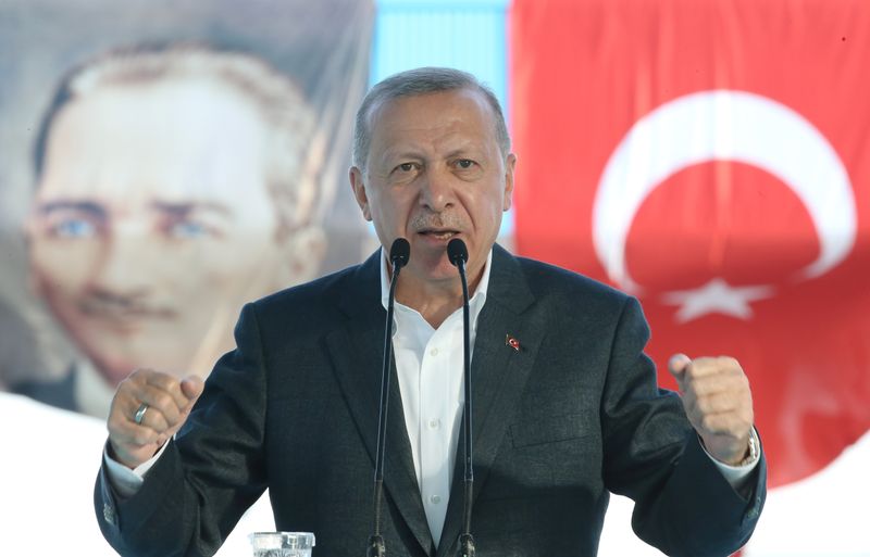 Turkish President Erdogan delivers a speech during a ceremony in