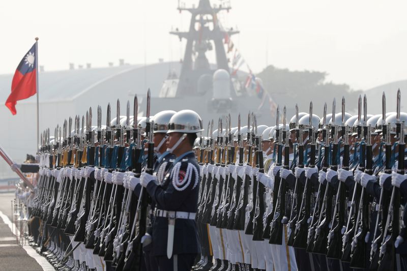 FILE PHOTO: Taiwan’s navy sailors take part in a 2018