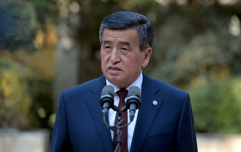 FILE PHOTO – Kyrgyzstan’s President Sooronbai Jeenbekov speaks after a