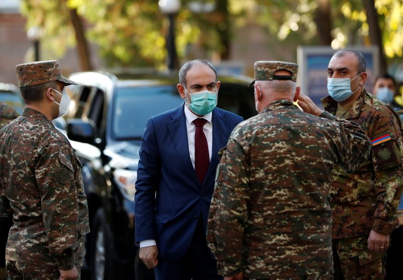 Armenian Prime Minister Nikol Pashinyan visits a military hospital in