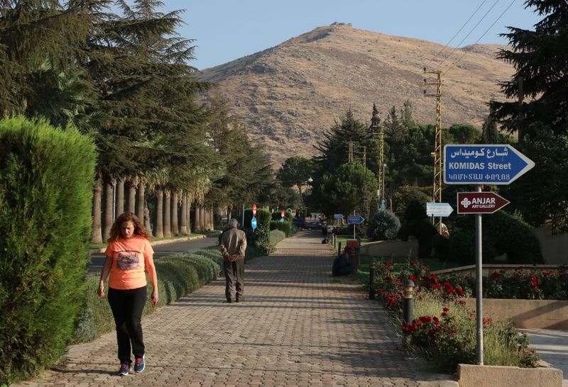 People walk along a street in Lebanon’s largely Armenian town