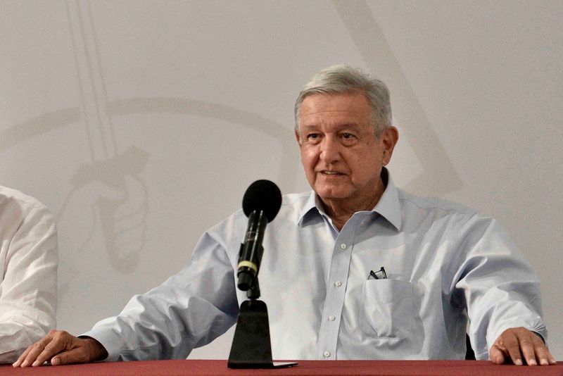 Mexico’s President Andres Manuel Lopez Obrador speaks to the media