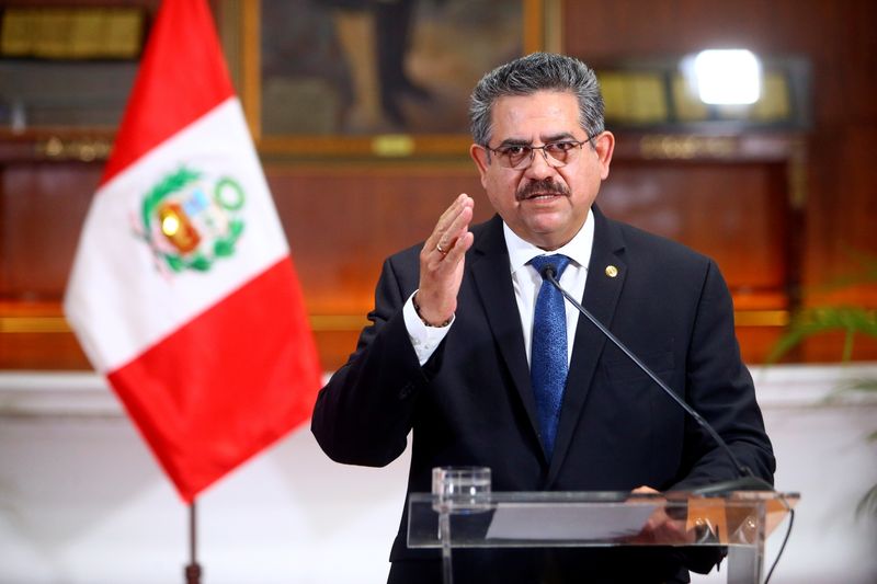 Peru’s interim President Manuel Merino announces his resignation in a