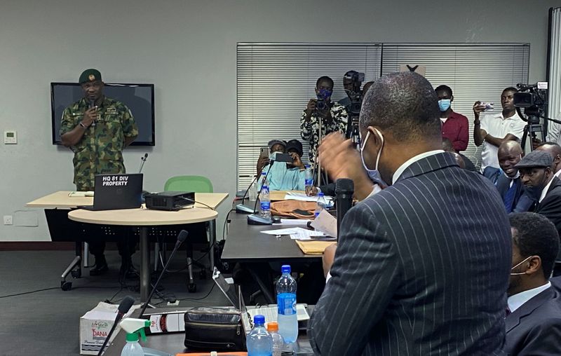 Brigadier General Ahmed Taiwo speaks during a judicial panel in