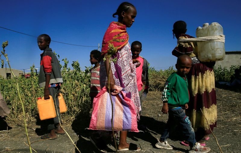 Ethiopian refugees fleeing from the ongoing fighting in Tigray region,